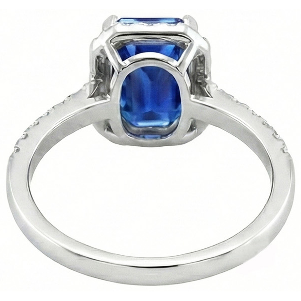 Ceylon Blue Sapphire With Natural Earth Mined Diamond ( Not Lab Grown ) s Ring 3.50 Ct White Gold 14K