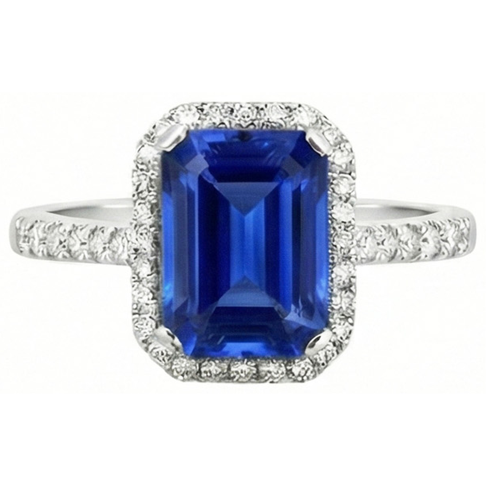 Ceylon Blue Sapphire With Natural Earth Mined Diamond ( Not Lab Grown ) s Ring 3.50 Ct White Gold 14K