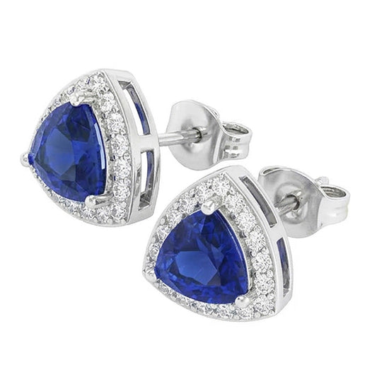 Ceylon Color Sapphire And IGI CERTIFIED Diamonds 6.60 Carats Studs Earrings White Gold 14K