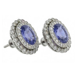 Ceylon Color Sapphire With IGI CERTIFIED Diamond 4.38 Carats Stud Earrings White Gold 14K
