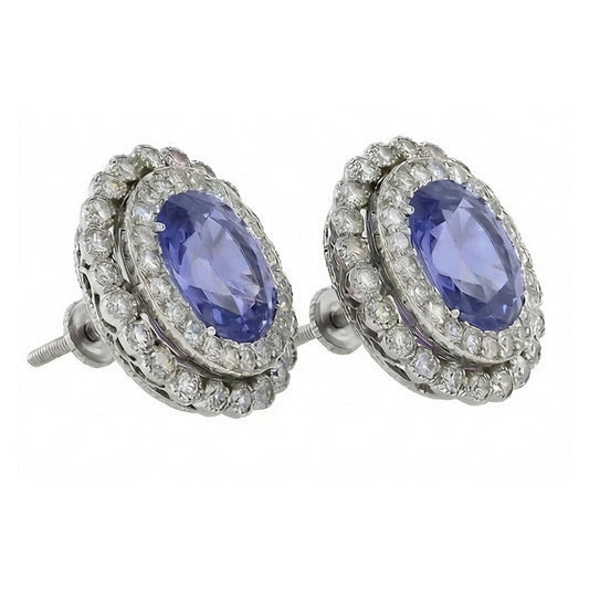 Ceylon Color Sapphire With IGI CERTIFIED Diamond 4.38 Carats Stud Earrings White Gold 14K