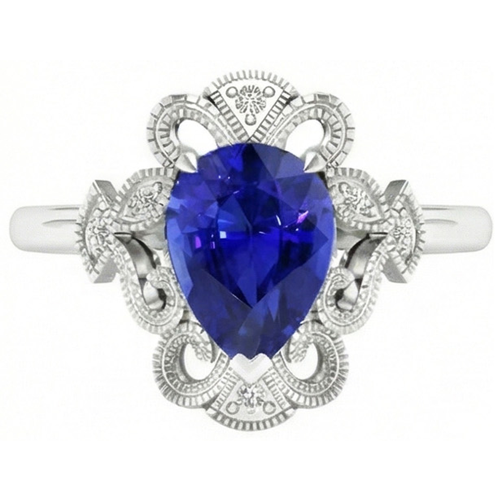 Earth-Mined Royal Blue Sapphire Precious Stone Ring 2 ct 14K White Gold – main view