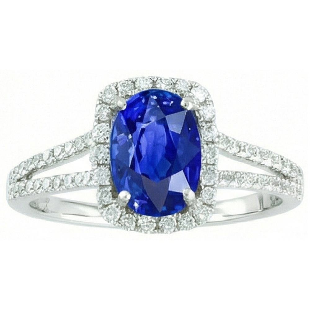 Ceylon Sapphire 3.25 Carats Anniversary Ring White Gold 14K