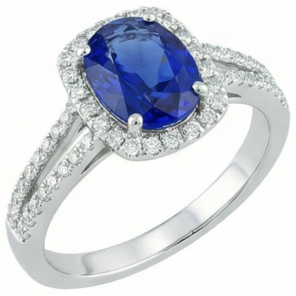 Ceylon Sapphire 3.25 Carats Anniversary Ring White Gold 14K