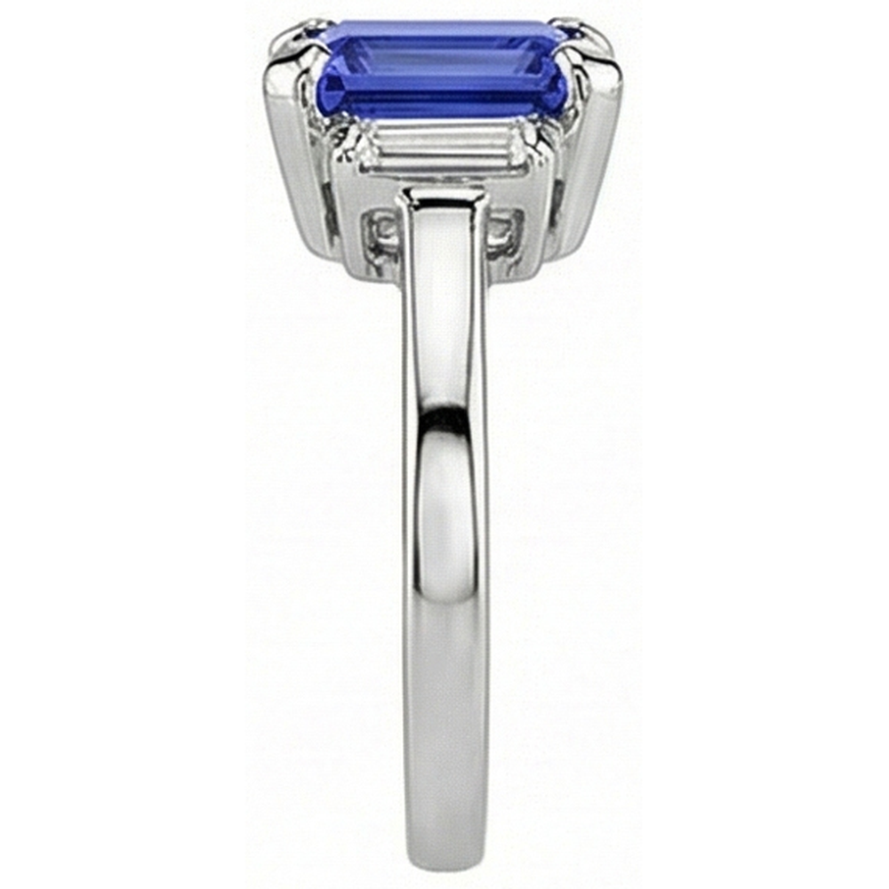 Ceylon Sapphire 3 Stone Emerald Shaped & Baguette Ring 2.50 Carats