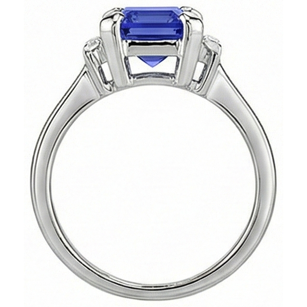 Ceylon Sapphire 3 Stone Emerald Shaped & Baguette Ring 2.50 Carats