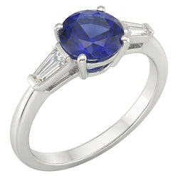 Ceylon Sapphire 3 Stone Ring 2.50 Carats Bar Set Baguette Natural Earth Mined Diamond ( Not Lab Grown )s