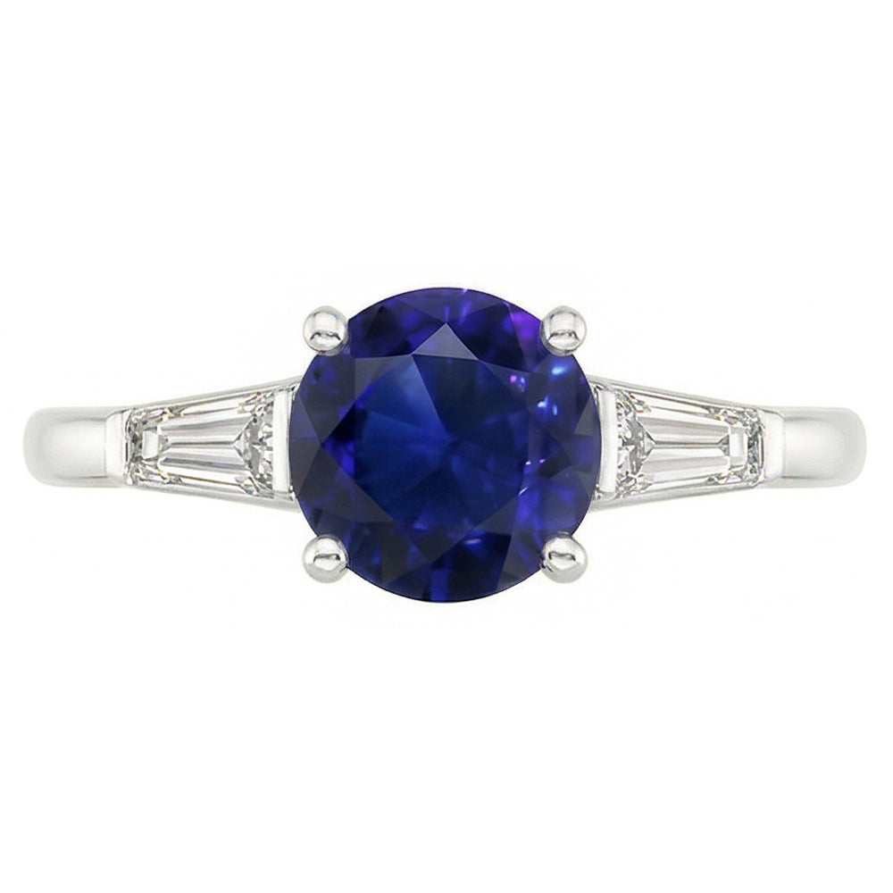 Ceylon Sapphire 3 Stone Ring 2.50 Carats Bar Set Baguette Natural Earth Mined Diamond ( Not Lab Grown )s