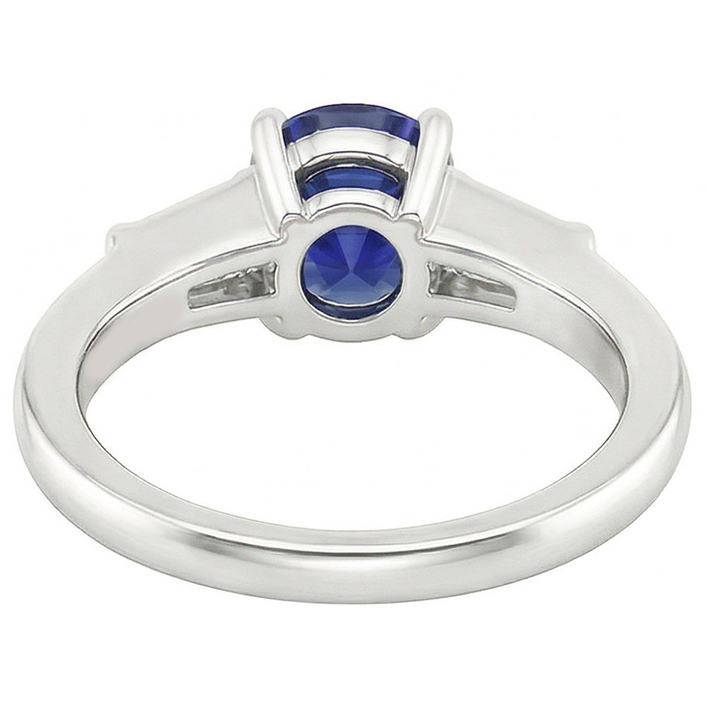 Ceylon Sapphire 3 Stone Ring 2.50 Carats Bar Set Baguette Natural Earth Mined Diamond ( Not Lab Grown )s
