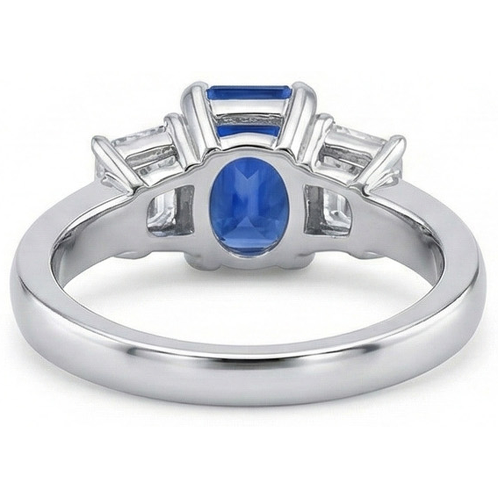 Ceylon Sapphire 3 Stone Ring Radiant & Emerald Natural Earth Mined Diamond ( Not Lab Grown )s 2.50 Carats