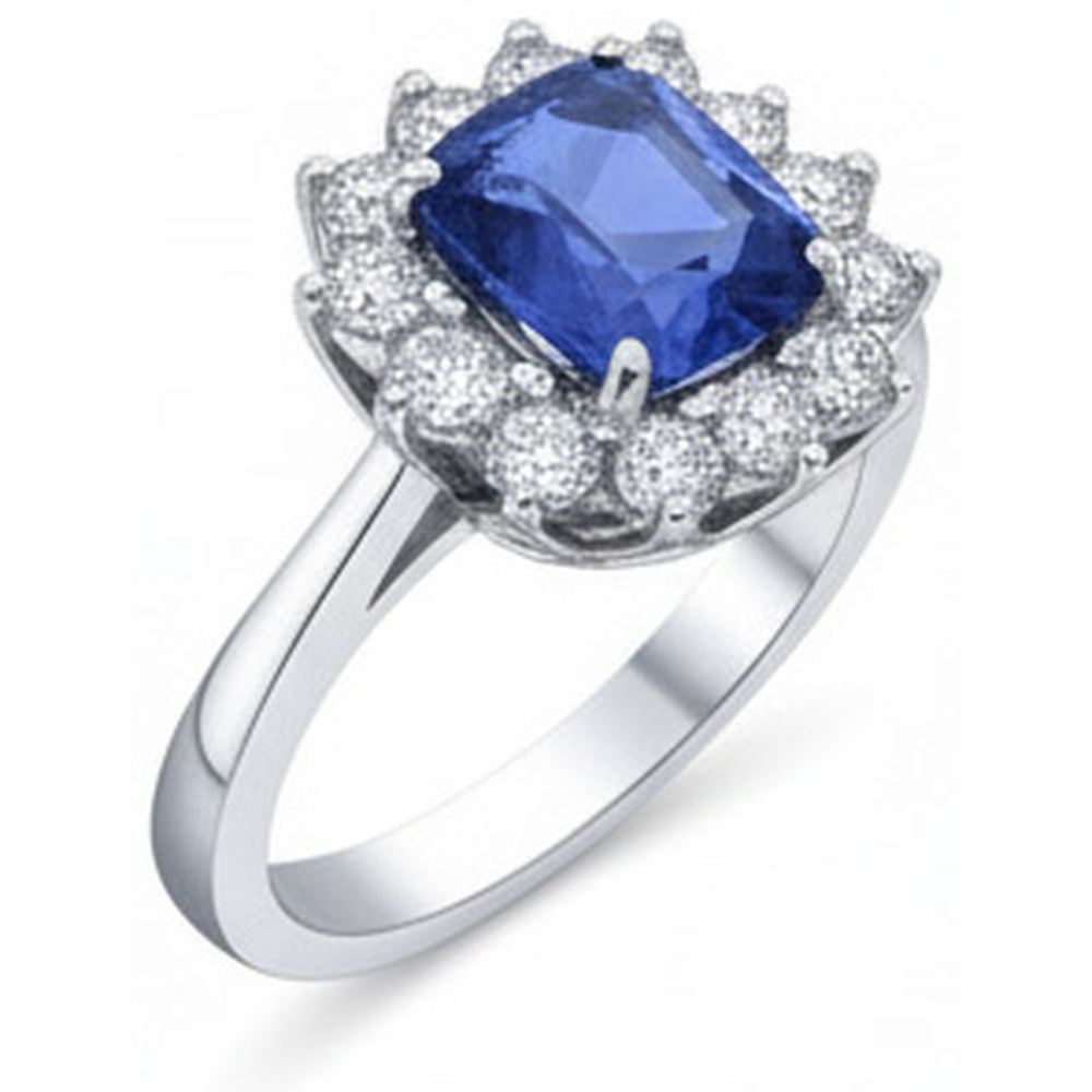 Ceylon Sapphire 4.25 Carat Natural Earth Mined Diamond ( Not Lab Grown )s Ring White Gold 14K