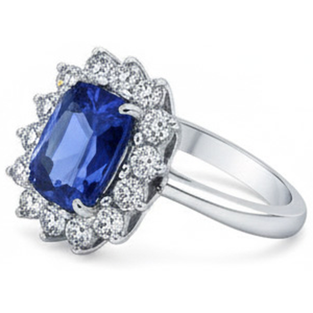 Ceylon Sapphire 4.25 Carat Natural Earth Mined Diamond ( Not Lab Grown )s Ring White Gold 14K