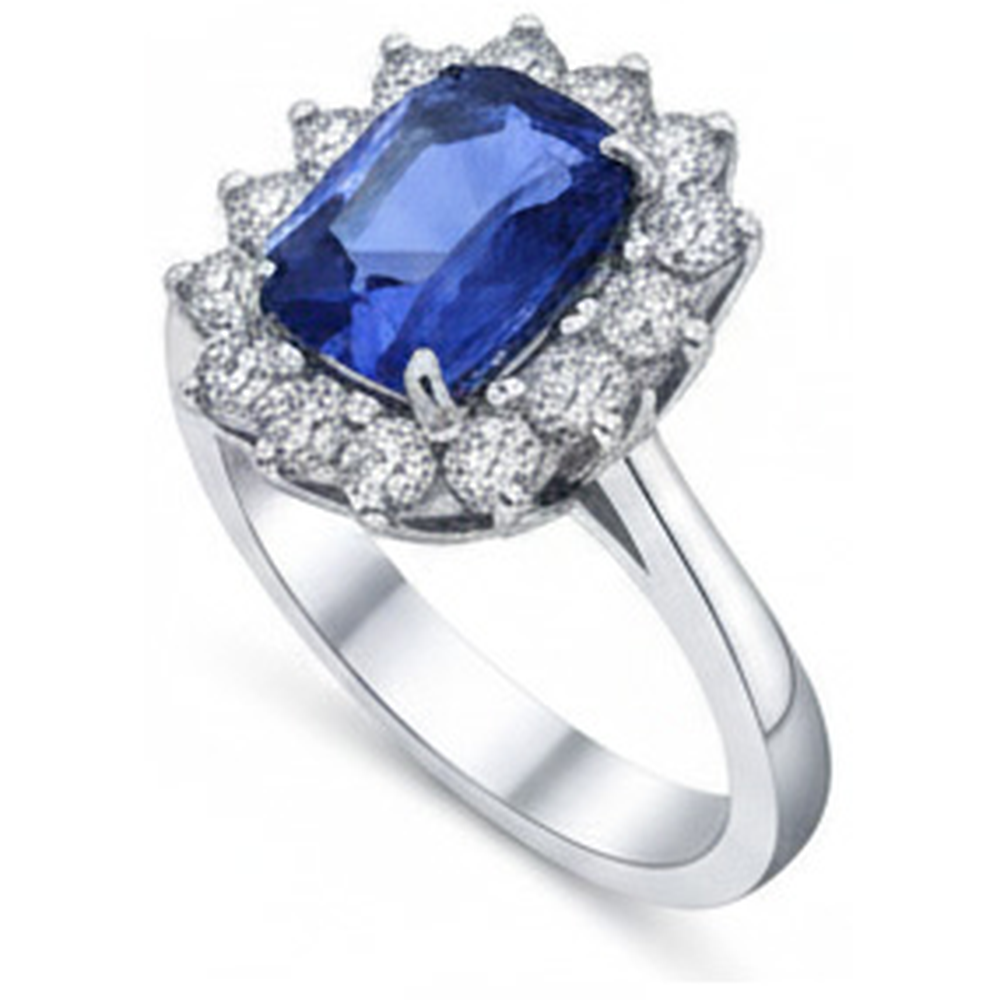 Ceylon Sapphire 4.25 Carat Natural Earth Mined Diamond ( Not Lab Grown )s Ring White Gold 14K