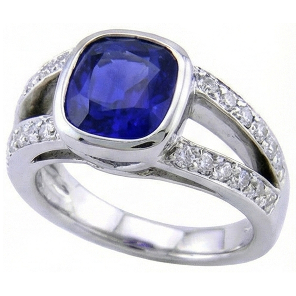 Ceylon Sapphire And Natural Earth Mined Diamond ( Not Lab Grown )  Ring White Gold 14K 4.5 Carats
