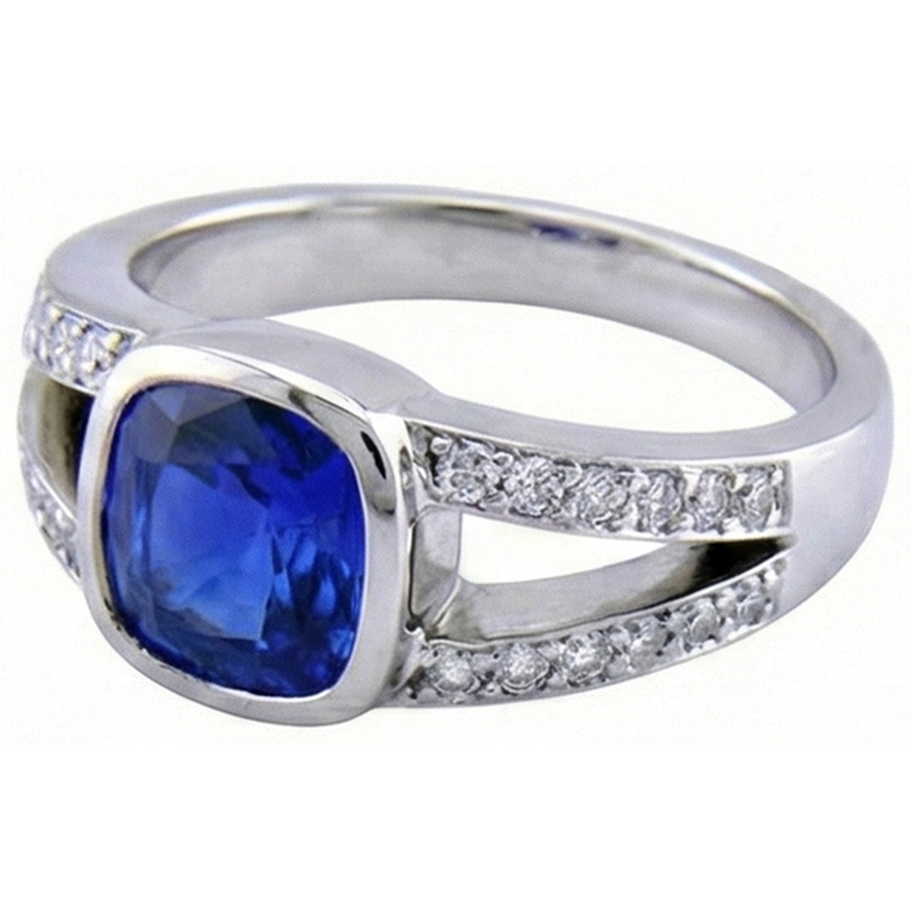 Ceylon Sapphire And Natural Earth Mined Diamond ( Not Lab Grown )  Ring White Gold 14K 4.5 Carats