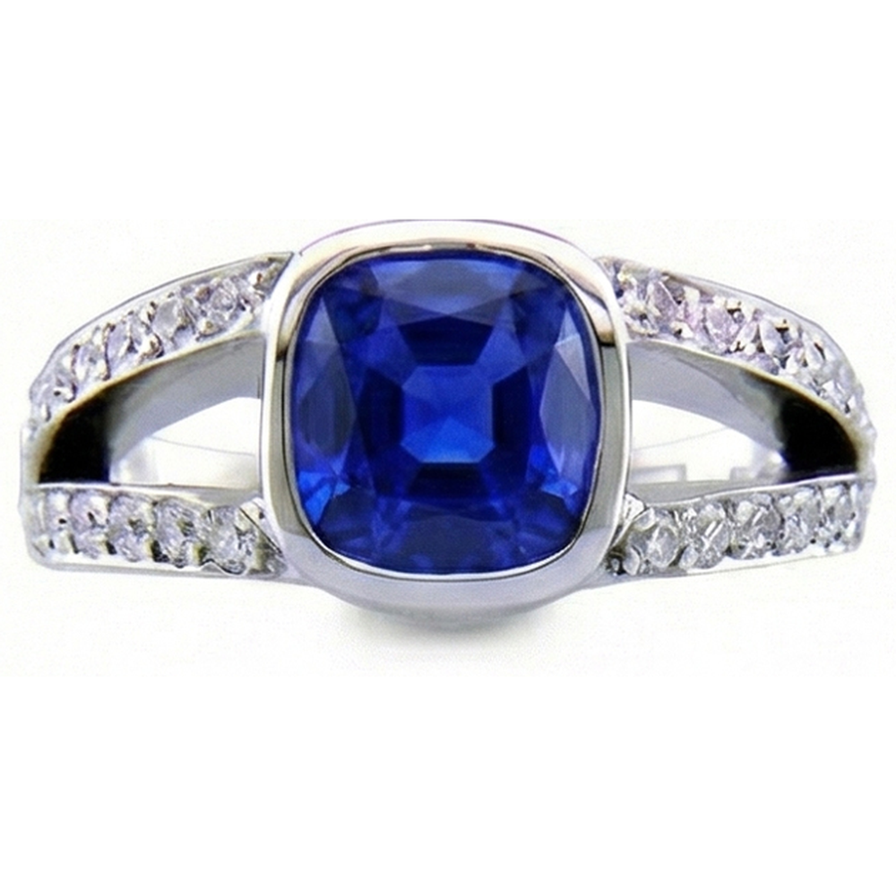 Ceylon Sapphire And Natural Earth Mined Diamond ( Not Lab Grown )  Ring White Gold 14K 4.5 Carats