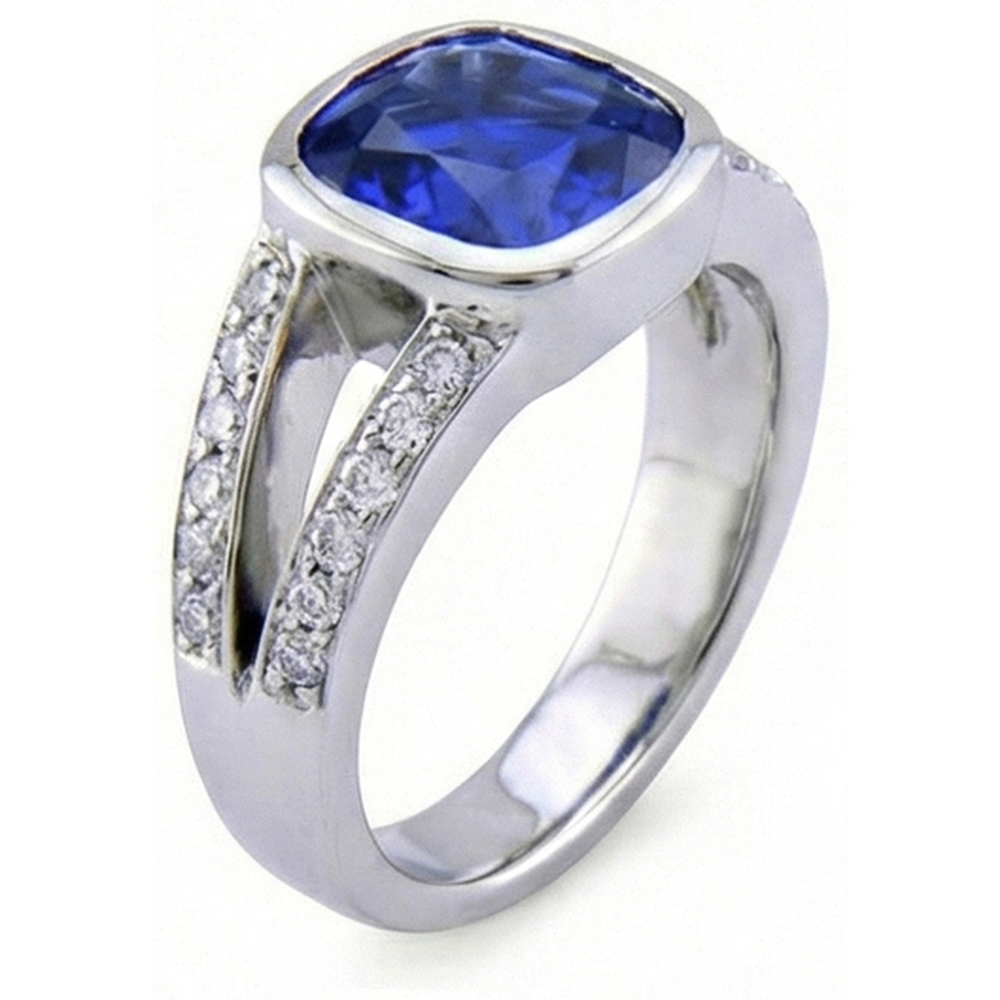 Ceylon Sapphire And Natural Earth Mined Diamond ( Not Lab Grown )  Ring White Gold 14K 4.5 Carats