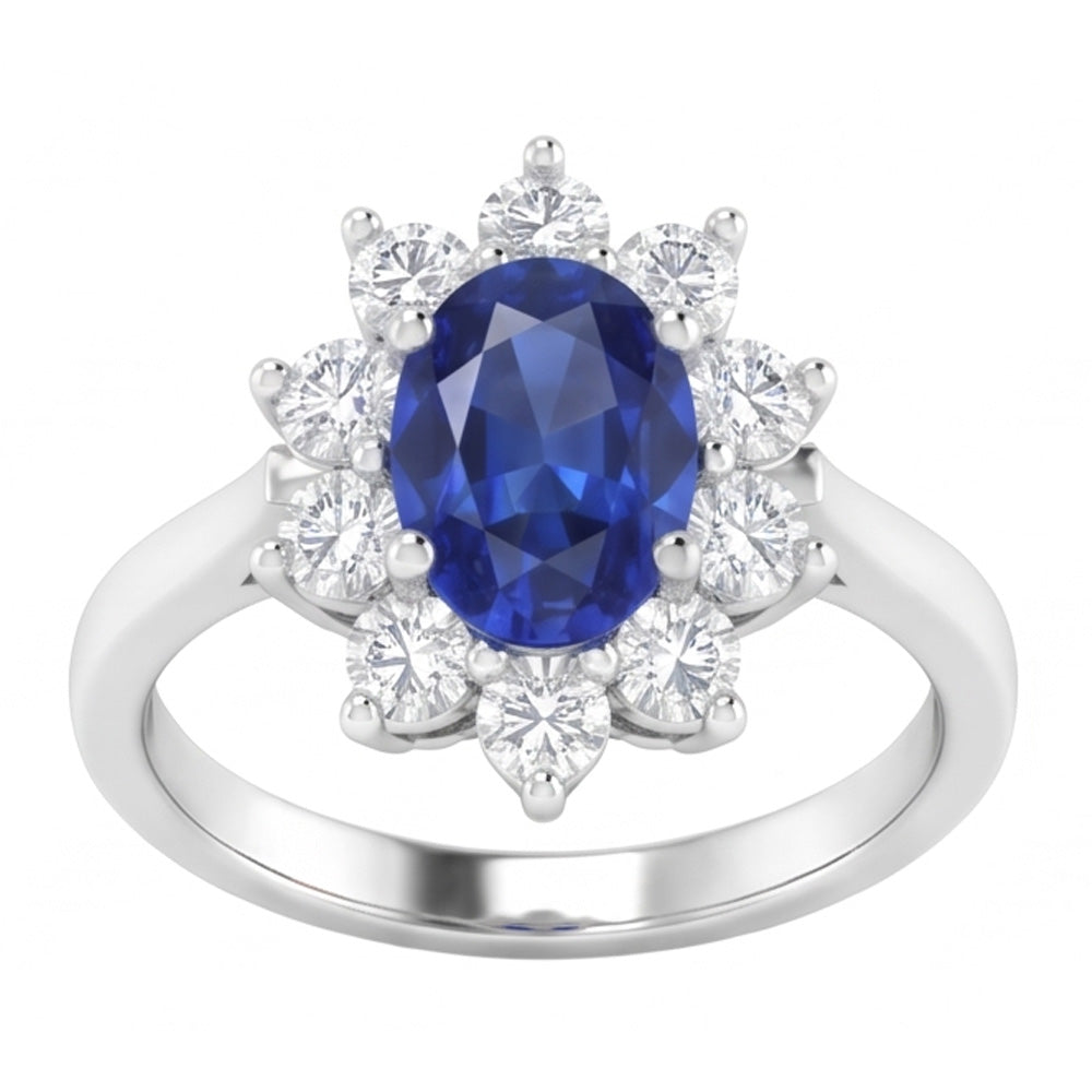 Ceylon Sapphire And Natural Earth Mined Diamond ( Not Lab Grown ) s 3.50 Ct Ring White Gold 14K