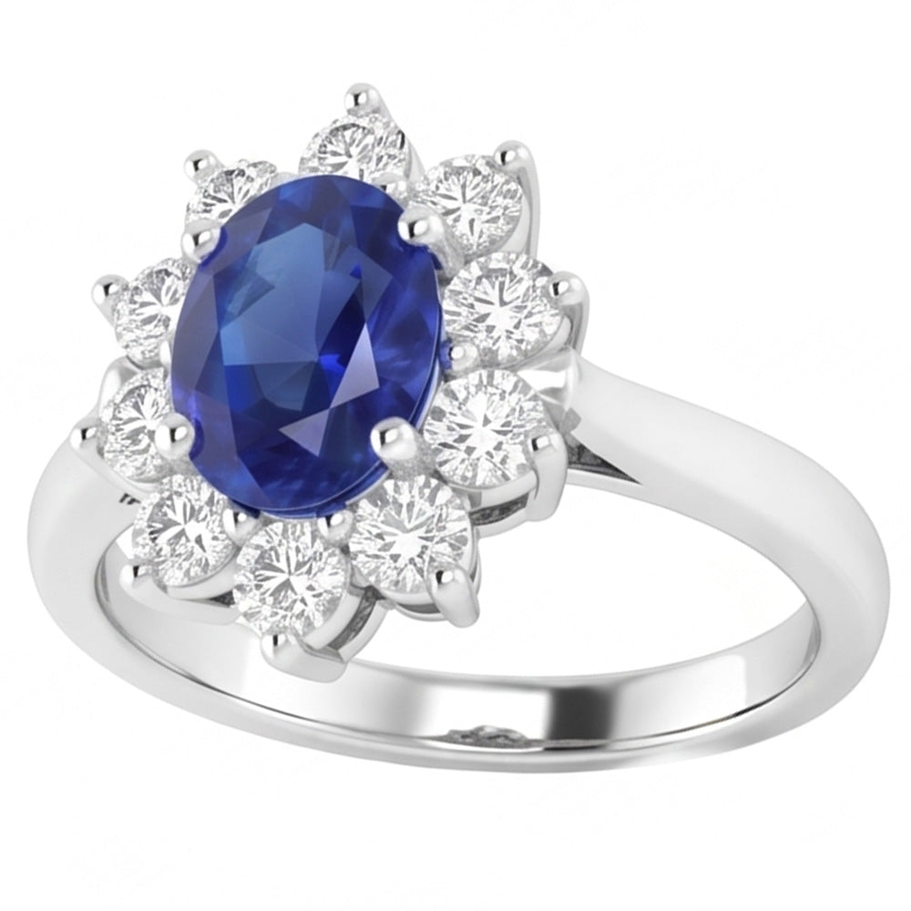 Ceylon Sapphire And Natural Earth Mined Diamond ( Not Lab Grown ) s 3.50 Ct Ring White Gold 14K