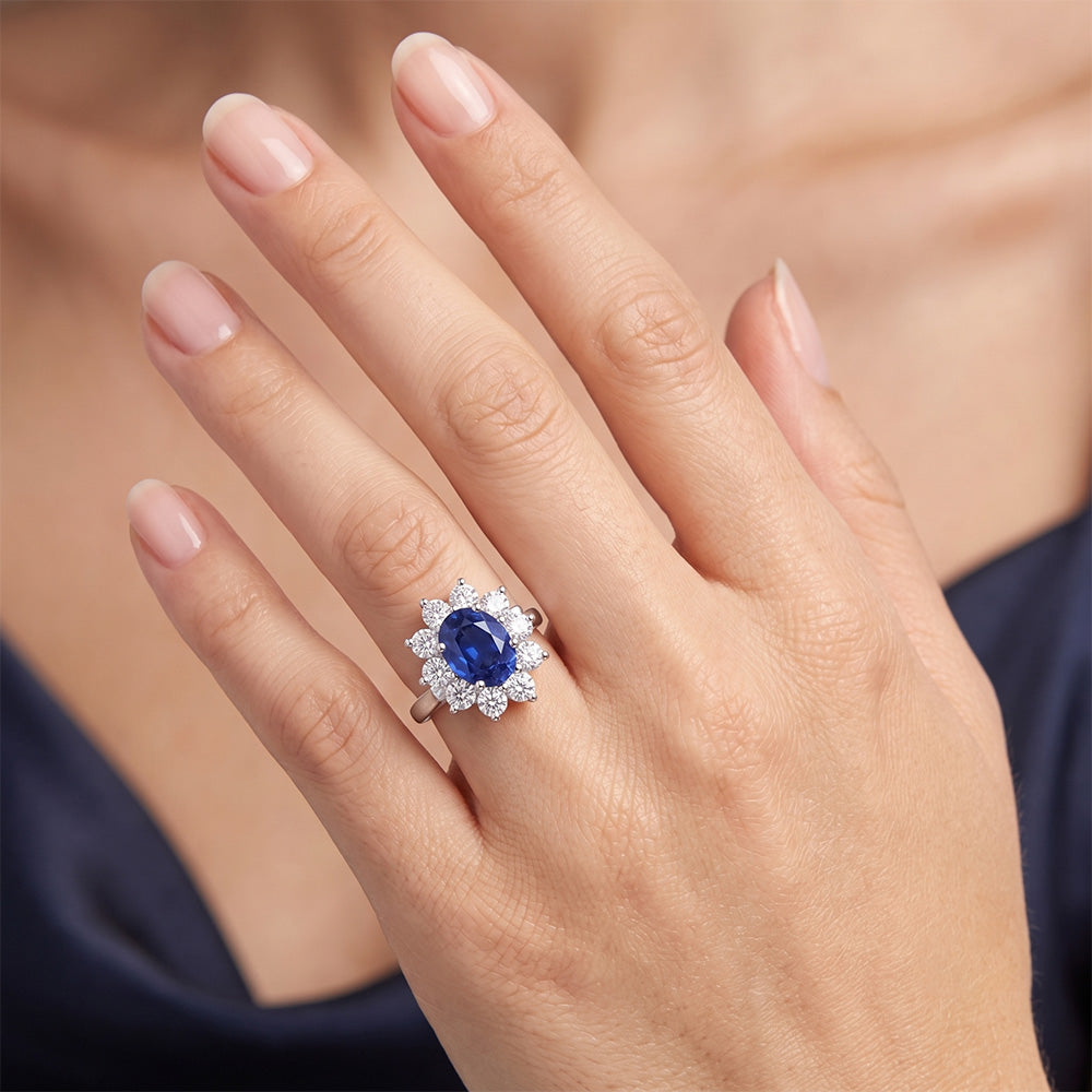 Ceylon Sapphire And Natural Earth Mined Diamond ( Not Lab Grown ) s 3.50 Ct Ring White Gold 14K