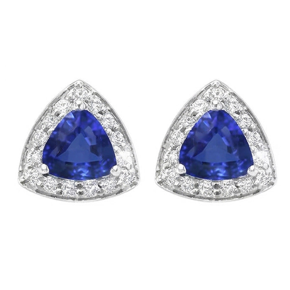 Ceylon Sapphire And Natural Earth Mined Diamond ( Not Lab Grown ) s 6.60 Carats Studs Earrings White Gold 14K