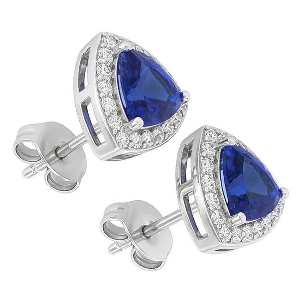 Ceylon Sapphire And Natural Earth Mined Diamond ( Not Lab Grown ) s 6.60 Carats Studs Earrings White Gold 14K