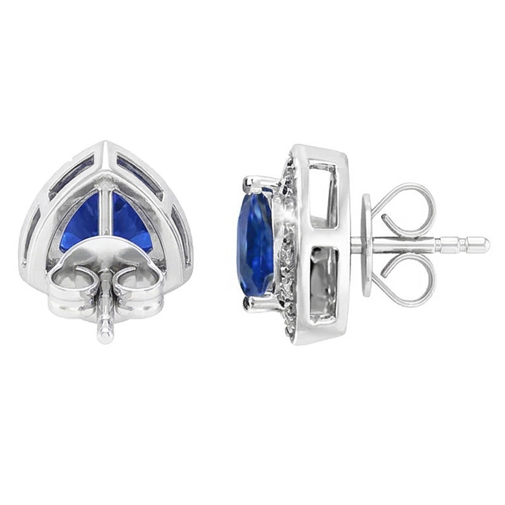 Ceylon Sapphire And Natural Earth Mined Diamond ( Not Lab Grown ) s 6.60 Carats Studs Earrings White Gold 14K