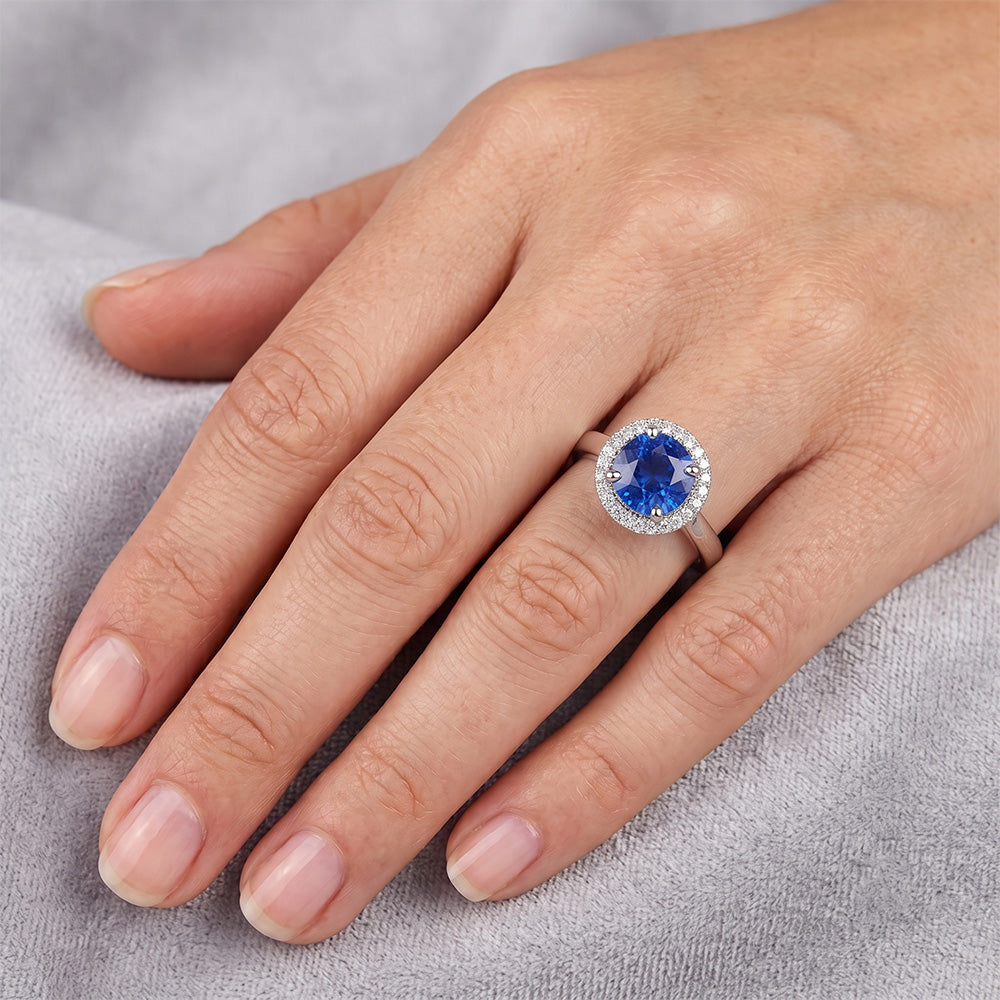 Ceylon Sapphire And Natural Earth Mined Diamond ( Not Lab Grown ) s Engagement Ring 3.75Ct White Gold 14K