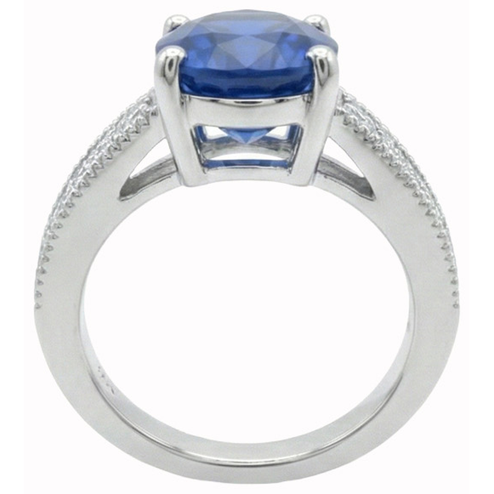 natural round sapphire 2ct ring profile view