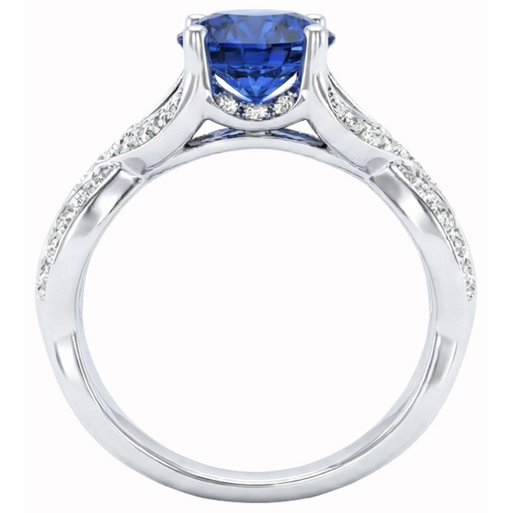 Ceylon Sapphire And Round Natural Earth Mined Diamond ( Not Lab Grown ) s 3 Ct Ring White Gold 14K