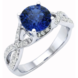 Ceylon Sapphire And Round Natural Earth Mined Diamond ( Not Lab Grown ) s 3 Ct Ring White Gold 14K