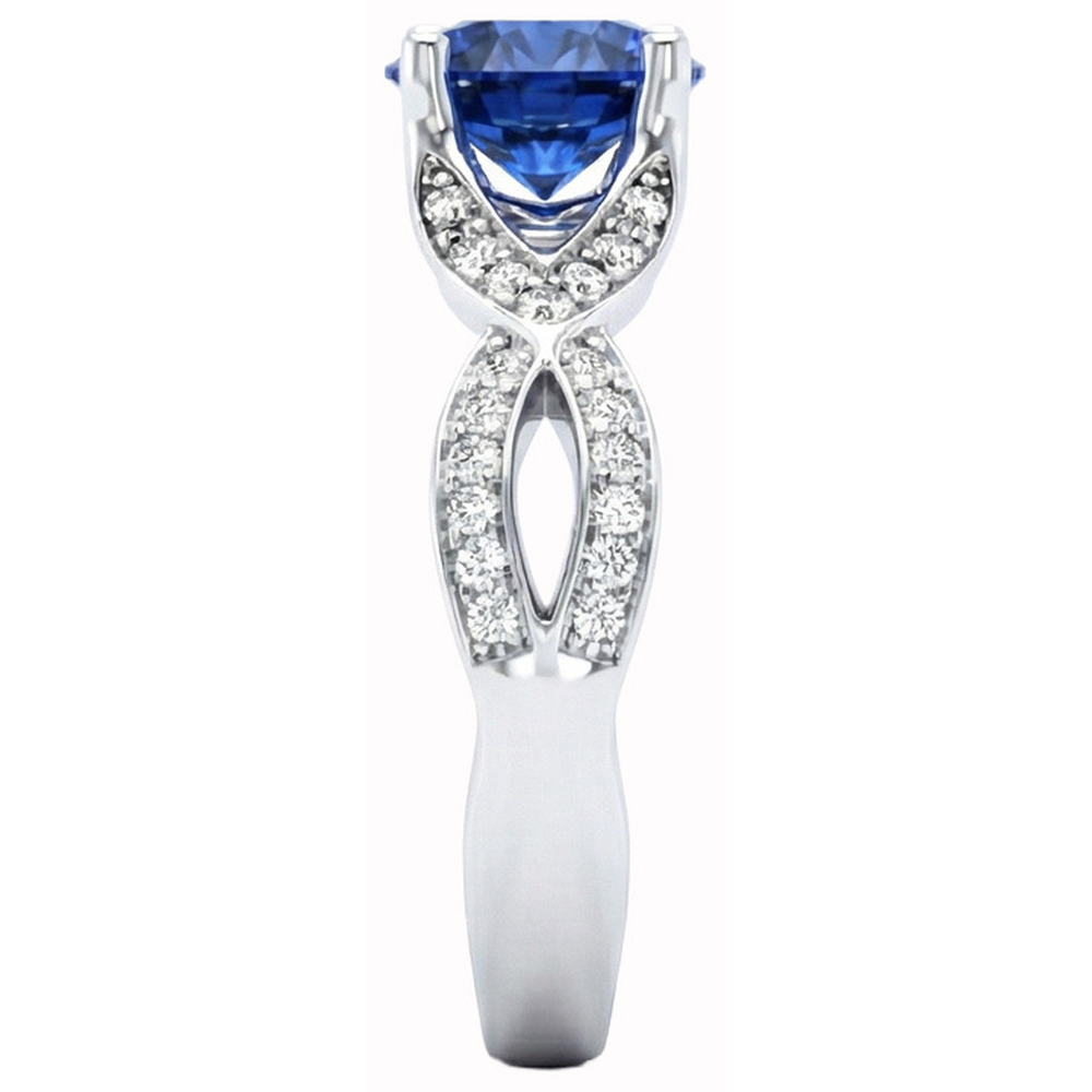 Ceylon Sapphire And Round Natural Earth Mined Diamond ( Not Lab Grown ) s 3 Ct Ring White Gold 14K