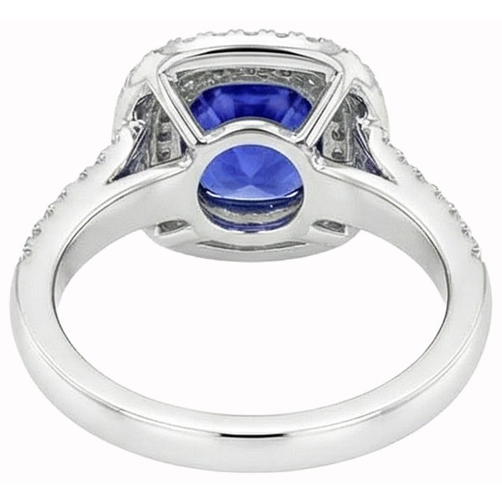 Ceylon Sapphire Double Halo Ring Solid Gold 14K Jewelry 3.5 Ct