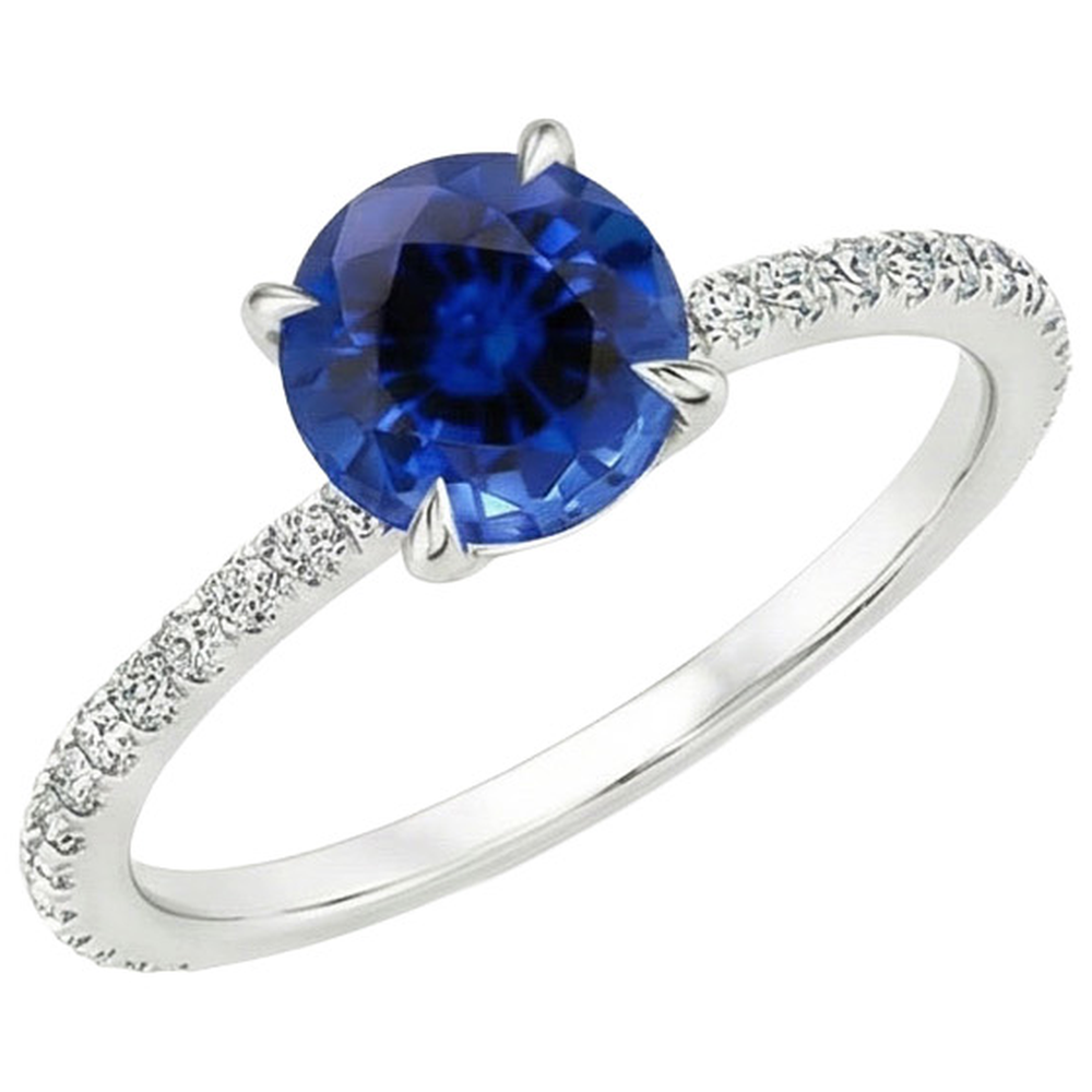 Ceylon Sapphire Engagement Ring With Accents 2.50 Carats Gold 14K