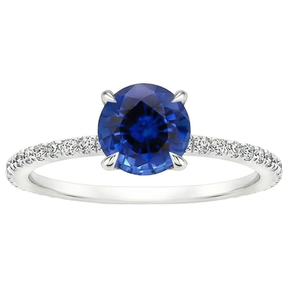 Ceylon Sapphire Engagement Ring With Accents 2.50 Carats Gold 14K