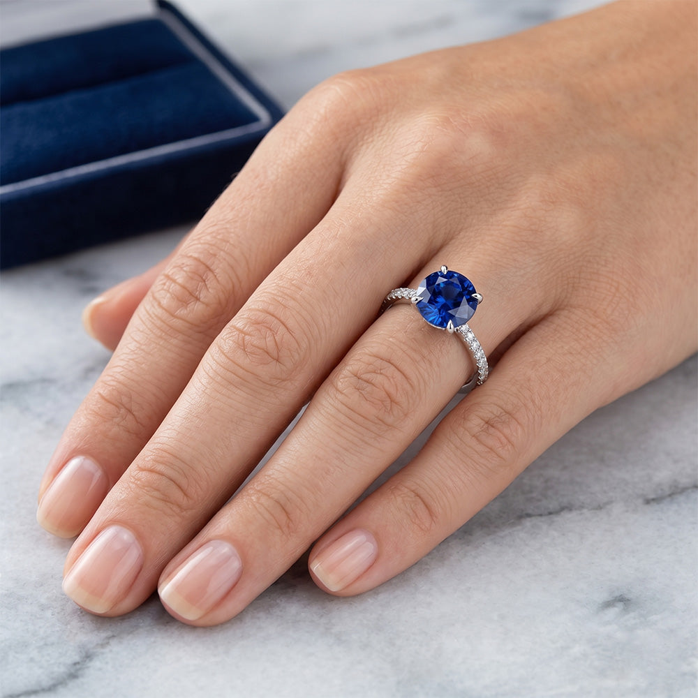 Ceylon Sapphire Engagement Ring With Accents 2.50 Carats Gold 14K