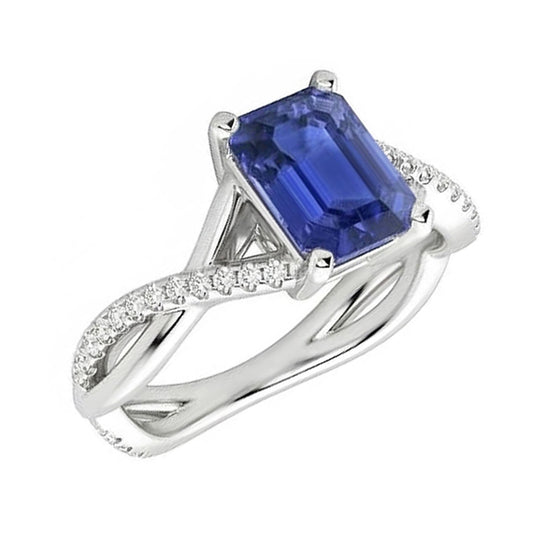 Ceylon Sapphire Gemstone Ring Emerald Twisted Style 3.50 Carats