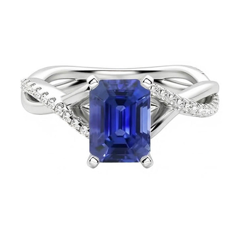 Ceylon Sapphire Gemstone Ring Emerald Twisted Style 3.50 Carats