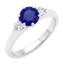 Ceylon Sapphire Gemstone Ring Women 3 Stone Round Natural Earth Mined Diamond ( Not Lab Grown )s 2.50 Carats