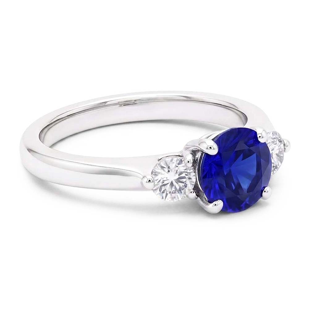 Ceylon Sapphire Gemstone Ring Women 3 Stone Round Natural Earth Mined Diamond ( Not Lab Grown )s 2.50 Carats