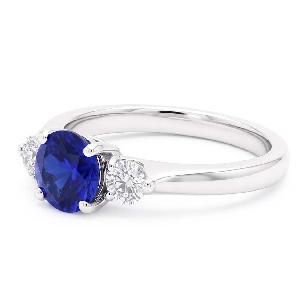 Ceylon Sapphire Gemstone Ring Women 3 Stone Round Natural Earth Mined Diamond ( Not Lab Grown )s 2.50 Carats