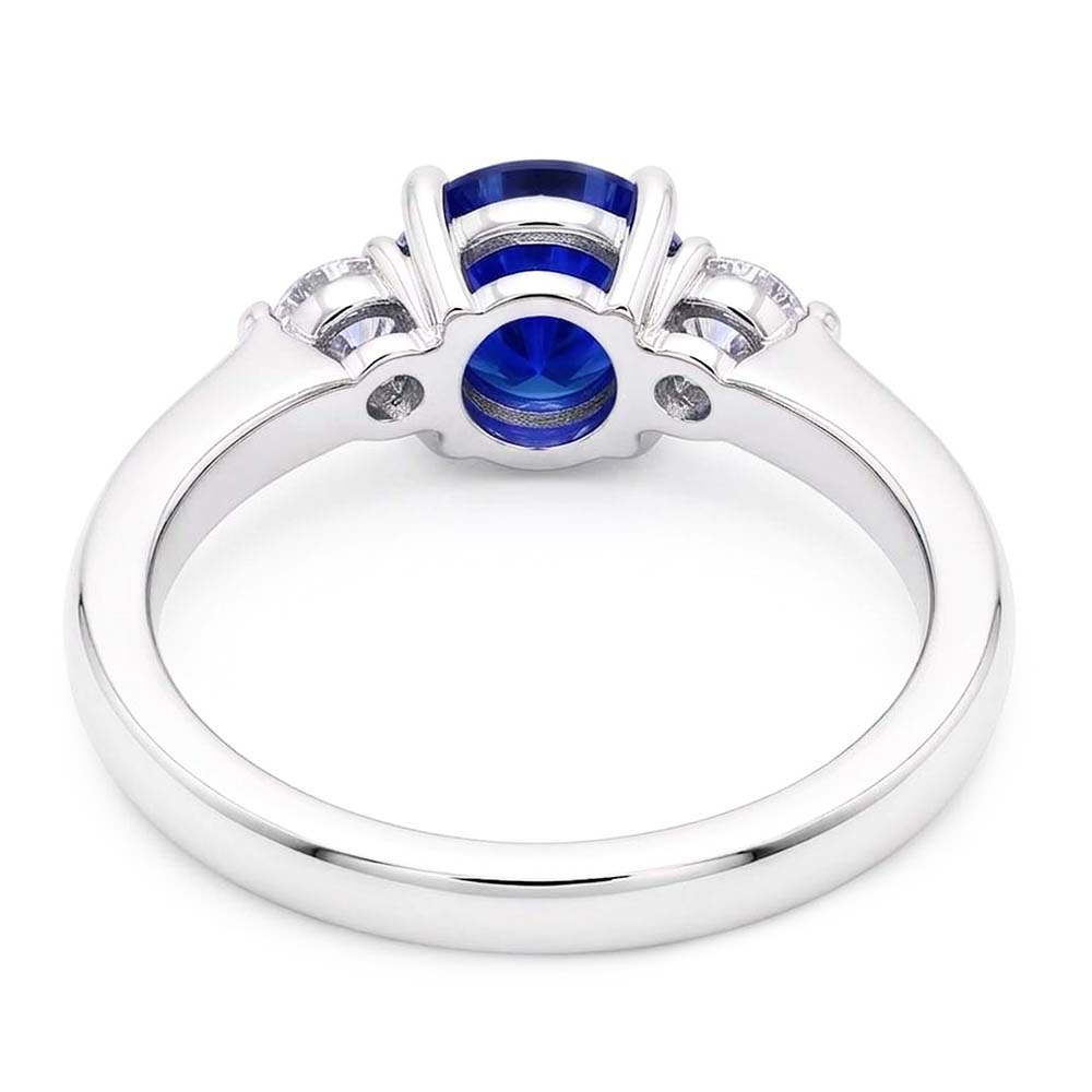 Ceylon Sapphire Gemstone Ring Women 3 Stone Round Natural Earth Mined Diamond ( Not Lab Grown )s 2.50 Carats