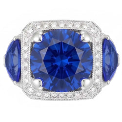 Ceylon Sapphire Gold Engagement Ring Round Natural Earth Mined Diamond ( Not Lab Grown ) s 6 Ct.