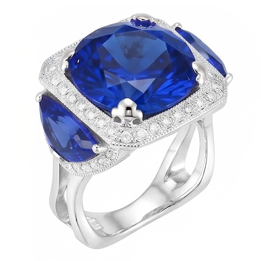 Ceylon Sapphire Gold Engagement Ring Round Natural Earth Mined Diamond ( Not Lab Grown ) s 6 Ct.