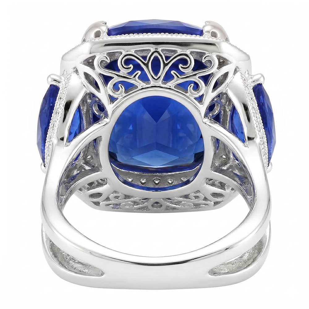 Ceylon Sapphire Gold Engagement Ring Round Natural Earth Mined Diamond ( Not Lab Grown ) s 6 Ct.