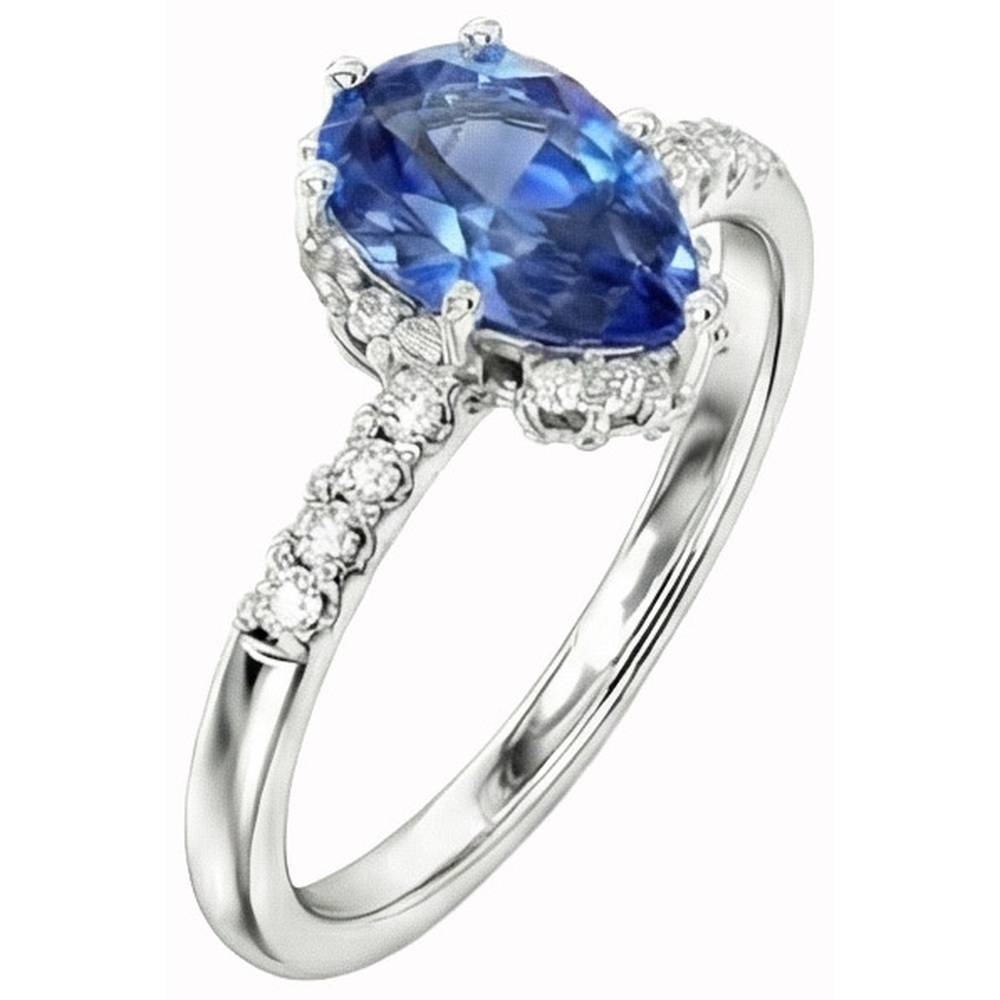 natural round sapphire 4ct ring close up detail