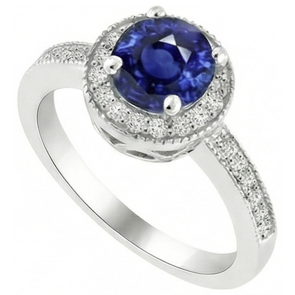 natural round sapphire 1.50ct ring close up detail