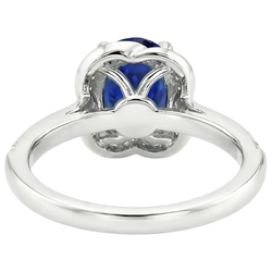 Ceylon Sapphire Halo White Gold Ring & Round Natural Earth Mined Diamond ( Not Lab Grown )s 6 Carats