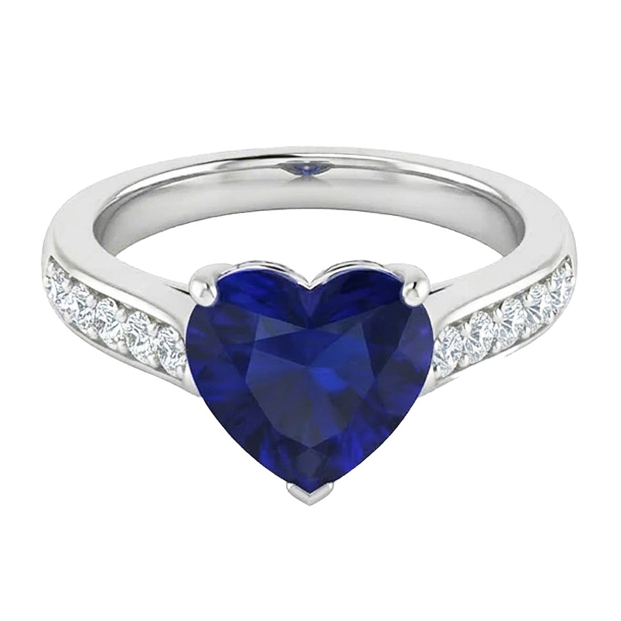 Ceylon Sapphire Natural Earth Mined Diamond ( Not Lab Grown ) Ring 4 Carats Tapered Shank Gemstone Jewelry