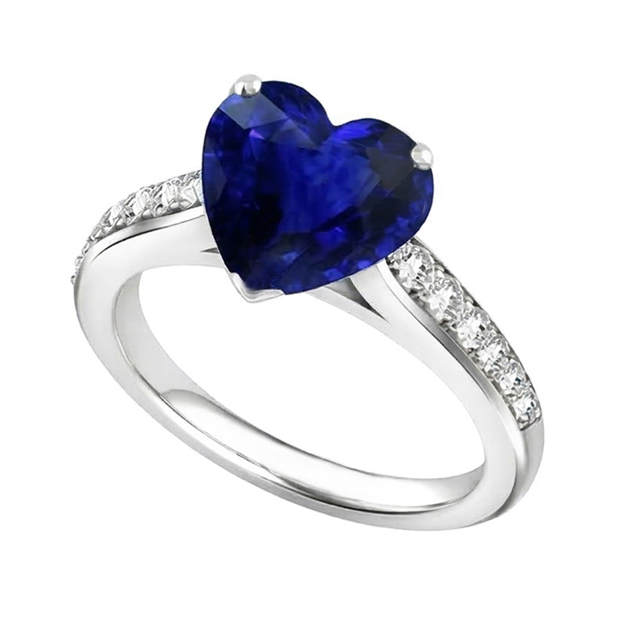 Ceylon Sapphire Natural Earth Mined Diamond ( Not Lab Grown ) Ring 4 Carats Tapered Shank Gemstone Jewelry